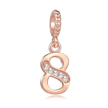 Imagem de MiiFort Lucky Number 8 Eight 8th Charm Fits Pandora Charms Braceletes Joias de Aniversário Presentes para Mulheres Ouro Rosa Cristal Zircônia Cúbica Transparente