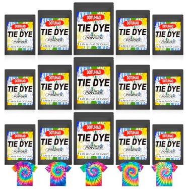 Imagem de DOTUHAO Kit de pó tie dye, 15 cores, corante de tecido, corantes permanentes e em pó, corantes criativos para roupas (15 cores, 60 g)