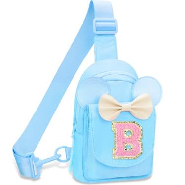 Imagem de Bolsa tiracolo para meninas – Bolsa tiracolo pequena com inicial para meninas, pochete infantil para viagens, Azul, B