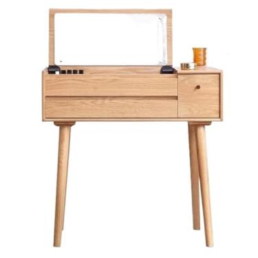 Imagem de Escrivaninha de penteadeira Penteadeira pequena, penteadeira com espelho articulado, gaveta, mesa de maquiagem, para meninas e mulheres(Natural)