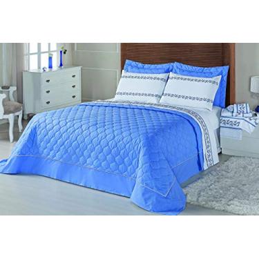 Imagem de Kit Vivara Casal 5 Peças Tecido Superior Percal 150 Fios Mellindre Azul Motorista Queen Tecido