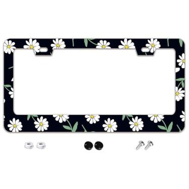 Imagem de Linda moldura para placa de licença floral de aço inoxidável metal acessórios para carro decoração com parafusos moldura de placa de carro 2 furos 16 cm x 31 cm para presente feminino
