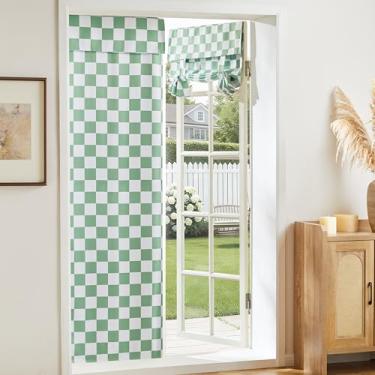 Imagem de Ohocut Cortina de porta francesa quadriculada verde sálvia, cobertura decorativa de janela quadriculada para cozinha, pátio, persiana de porta traseira, 1 painel 66 x 169 cm
