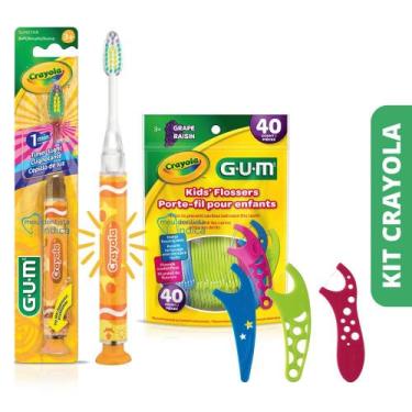 Imagem de Kit Escova Infantil com Led Crayola GUM  Escova c/ Luz + Flosser, Amar
