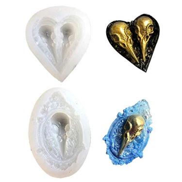 Imagem de ResinPro 2 peças/conjunto de moldes de resina de silicone de caveira de corvo e cabeça de esqueleto de pássaro de corvo molde de fundição epóxi para fazer joias de Halloween ferramentas de artesanato