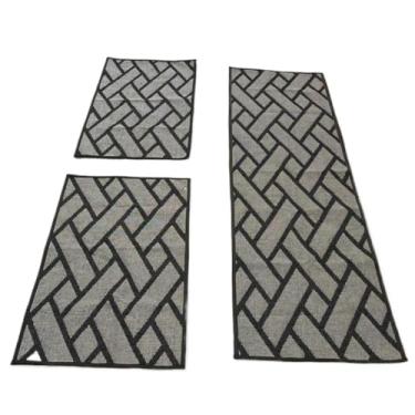 Imagem de Jogo de passadeira de cozinha tapete em jacquard antiderrapante 3 peças decoração impecável(Jogo M11 Tijolo Preto)