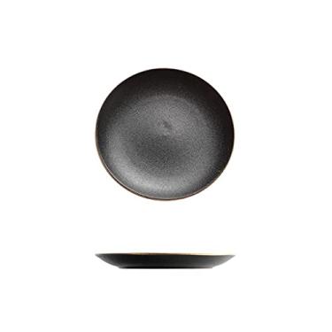 Imagem de Prato de serviço 25,4 cm pratos de jantar pretos redondos conjuntos de pratos de cerâmica de cozinha para jantar salada de frutas e massas restaurante pratos de festa familiar (cor: latão, tamanho: 22