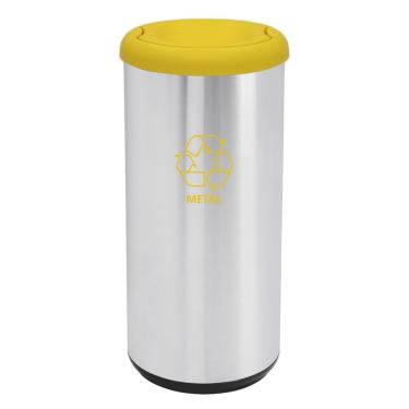 Imagem de Lixeira Inox Tramontina Cápsula Selecta Plus Basculante Com Acabamento Scotch Brite E Tampa Basculante Amarela Em Polipr