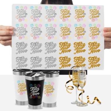 Imagem de Cartela Adesivo Réveillon Cores Véspera Feliz Ano Novo DTF UV - Gravia