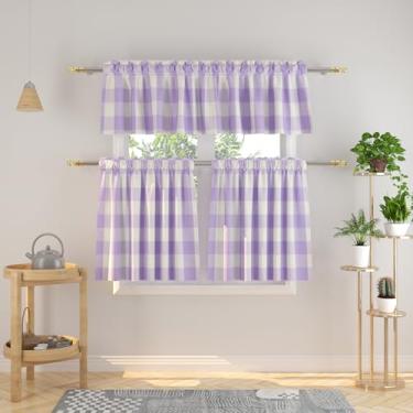 Imagem de Conjunto de 3 peças de cortinas e sanefas Buffalo Check Kitchen Tiers Xadrez Gingham Rod Pocket Classic Short Small Cafe Cortinas Country Farmhouse Cafe Bathroom 137.2 cmx45.7 cm/68.6 cm x 76.2 cm