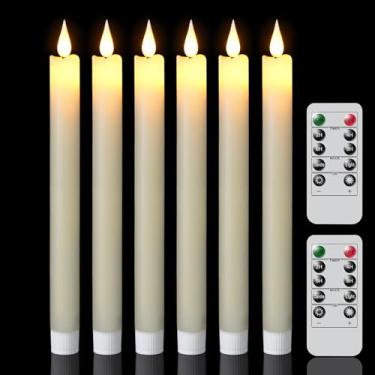 Imagem de GenSwin Velas cônicas sem chama com 2 controles remotos, conjunto de 6 velas cônicas de cera real operadas a pilhas, castiçais de bateria LED sem chama para decoração de Halloween, casa, férias