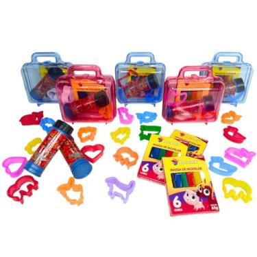 Imagem de Kit 10 Massinha Modelar + 10 Bolha Sabão Aranha + 20 Cortador + 10 Maletinha Acrílico Lembrancinha Infantil (SORTIDO)