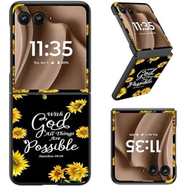 Imagem de RAUEDWDJS Capa para Moto Razr Plus 2025/2024, capa fina rígida de policarbonato capa flip de corpo inteiro resistente à prova de choque para Moto Razr 50 Ultra, girassol Matthew 19:26