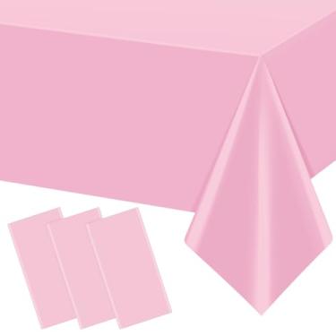 Imagem de YIDAKO 3 toalhas de mesa rosa claro, toalhas de mesa de plástico descartáveis, capa de mesa retangular rosa à prova d'água para formatura, aniversários, casamentos, decorações de festa de aniversário