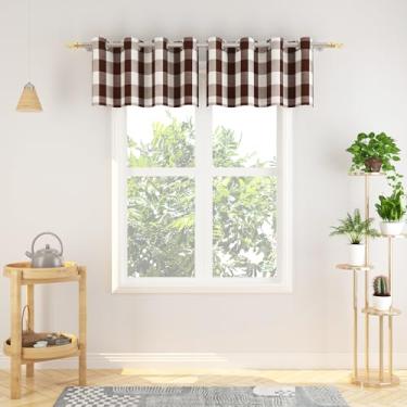 Imagem de NATUS WEAVER Cortina xadrez de búfalo Valance 45,7 cm, saia xadrez guingão, sala de estar, painéis de cortina de janela para quarto, cortinas quadriculadas, ilhós, tratamento de janela, 2 painéis