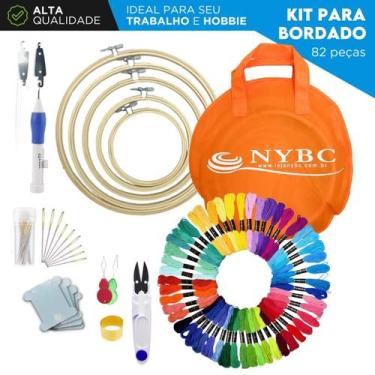 Imagem de Kit Bordado Completo 82 Peças com Linhas Agulhas Bastidor Bolsa ideal 