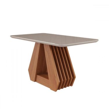 Imagem de Mesa de Madeira Agata com Vidro Ripado Cinamomo/Off White - Cimol