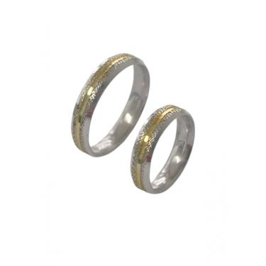 Imagem de Aliança Prata Bordada  friso banhado Namoro  Compromisso 950