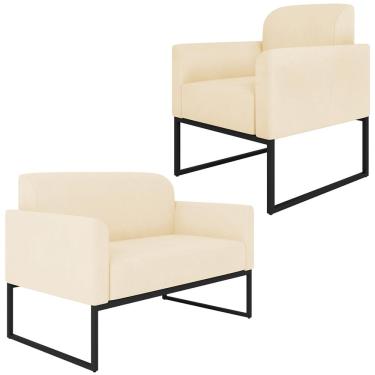 Imagem de Conjunto Namoradeira e Poltrona Decorativa Isabella Base Industrial Suede Bege/Preto - Gran Belo