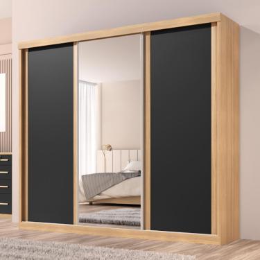 Imagem de Guarda Roupa Casal Sevilha 3 Pts Correr 6 Gav C/ Porta Espelho Inteiro Moldura Alumínio