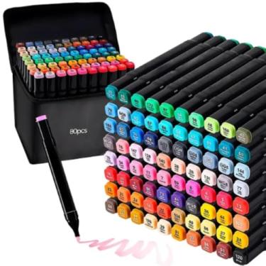 Imagem de Caneta Marcador Para Colorir Desenho Profissional 80 Cores Pontas Duplas Codificados por Cores Vivas para Desenho Conjunto De Canetinhas Premium (80)