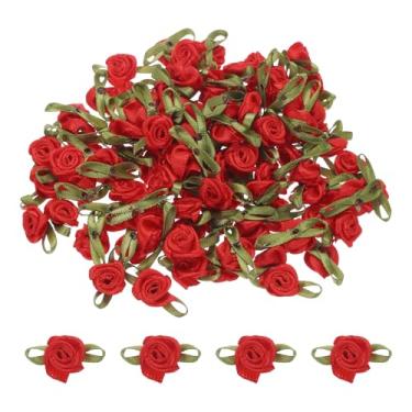 Imagem de 100 peças de rosas de fita vermelha 5/20.3 cm x 1-3/16 mini rosas para artesanato pequenos laços de cetim rosas flores artificiais