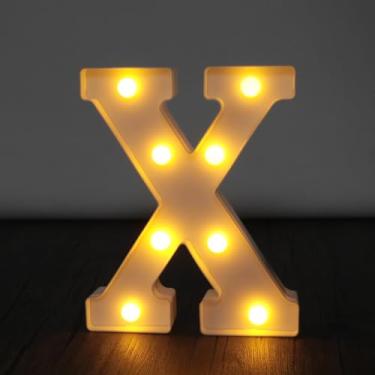 Imagem de Letreiro de luzes de letreiro, sinal de letras com números grandes de LED 26 alfabeto e 10 números para decoração de festa, decoração suspensa para festa em casa, casamento, aniversário, letra X