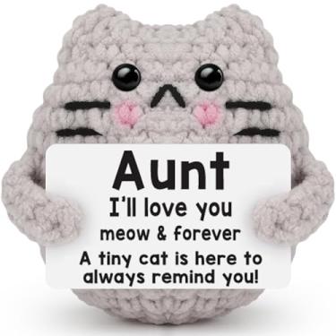 Imagem de Presente de tia para mulheres - Gato animal de crochê positivo feito à mão - Presentes de agradecimento de aniversário para o dia das mães, elefante branco, meias de Natal, de sobrinho sobrinho