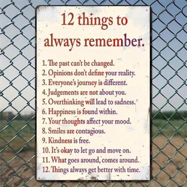 Imagem de Remembering Lifes Lessons Arte de parede de alumínio rústico e placa de metal - 20,3 x 30,5 cm, decoração vintage interna e externa para casa, escritório, café, quintal e jardim, fazenda