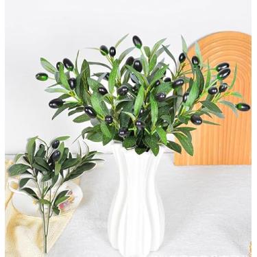 Imagem de Pacote com 2 galhos de oliveira artificiais de 44,5 cm, caules de folhas de oliveira falsas, planta de eucalipto falsa para vasos, decoração de festa de casamento