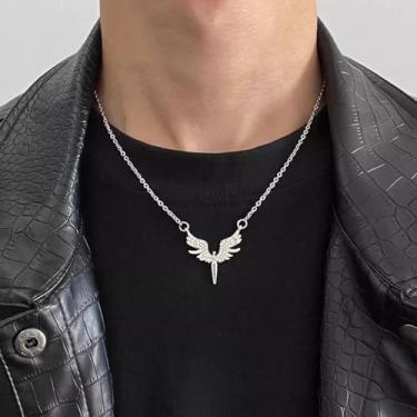 Imagem de Colar com pingente de anjo para mulheres e homens, moderno, delicado, strass, asas, colar, joias, acessórios, presente, one size, Metal, Sem Pedra Preciosa