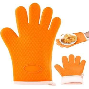 Imagem de Luvas de forno – 1 luva de silicone resistente ao calor para churrasqueira, defumador, fritadeira, cozinhar | Luva de forno antiderrapante à prova d'água para assar e usar na cozinha