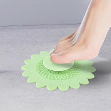 Imagem de 1 filtro de drenagem com design de flores - coletor de cabelo premium e protetor de chuveiro para evitar entupimentos, capa de ralo de piso de banheiro elegante para casa (verde)