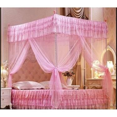 Imagem de Mosquiteiro Casal Palácio Completo com Armação – Anti-Mosquito Luxo, Cama Box e Queen, Vários Cores(ROSA)