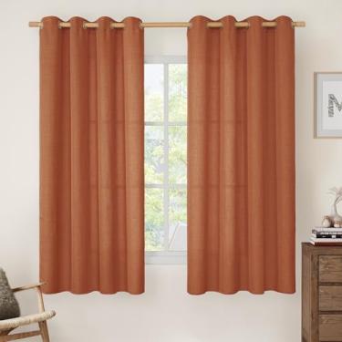 Imagem de LAMIT Cortinas de linho terracota 153 cm de comprimento, conjunto de 2 painéis, painéis semitransparentes, com ilhós, proteção de privacidade, boho, cortinas de outono para quarto/sala de estar, 132 x