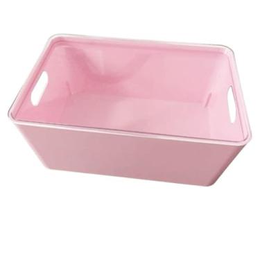 Imagem de Caixa Organizadora Multiuso 12,3L Empilhável com Tampa Transparente – Grande, Resistente e Ideal para Roupas, Brinquedos e Utensílios(1 Caixa 12,3 L/Rosa)