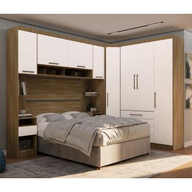 Imagem de Quarto 8 Portas 6 Gavetas Cabeceira Cs Paris Luciane Móveis Avelã Pf-branco Pf