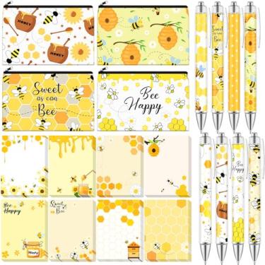 Imagem de Eaasty Conjunto de 20 peças para presente de abelha com canetas, sacos de lápis, sacos de maquiagem, blocos de notas de animais de 7,6 x 10 cm, canetas esferográficas engraçadas de 1,0 mm, suprimentos
