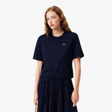 Imagem de Camiseta de Algodão com Caimento Relaxado - LACOSTE, 42, Azul marinho