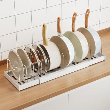 Imagem de Organizador de Panelas Expansível, Suporte para pratos, Organizador de Tampa de Panela com 9 Prateleiras Ajustáveis ​​em Aço Inoxidável, Organizador de Plástico de Armario Cozinha, Branco