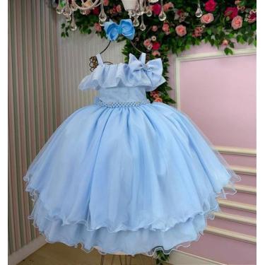 Imagem de Vestido Infantil Azul Bebê Midi Festa Luxo Lese Formatura - Elegância 