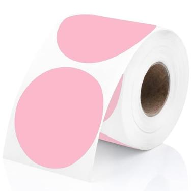 Imagem de Perco Etiquetas adesivas térmicas de círculo redondo rosa de 5 cm - 300 etiquetas por rolo, compatível com impressora térmica direta, adesivo permanente, cores vibrantes, fixação forte, perfurado para