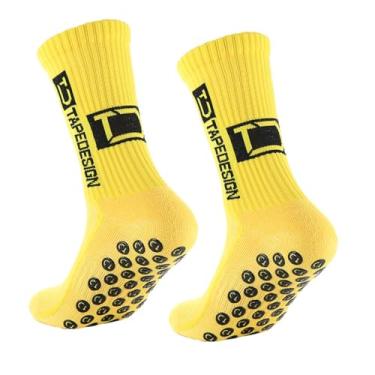 Imagem de 2 pares de meias antiderrapantes para futebol e esportes, meias atléticas antiderrapantes para homens e mulheres (tamanho 39-46, amarelo) - Corrida de basquete