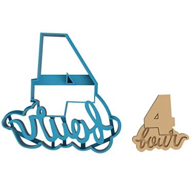 Imagem de Número 4 com quatro cursivos - aniversário - festa - contagem - número - 4 - escrita - pedido - quatro dígitos - cortador de biscoito/biscoito de açúcar/fondant/argila (1075) (10 cm)