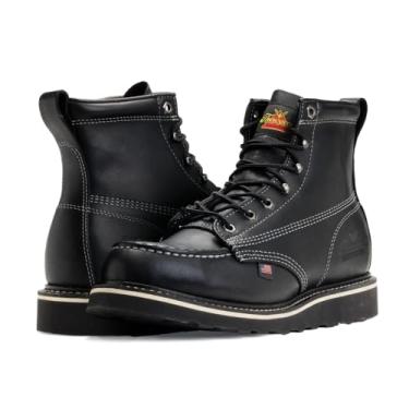 Imagem de Thorogood Botas de trabalho masculinas American Heritage 15 cm com bico macio, couro de flor integral premium com sola antiderrapante e palmilha confortável; classificação EH, Preto (Série Midnight),