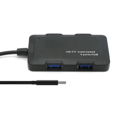 Imagem de Hub USB C 2.0 4 em 1 com cabo de 30 cm, expansor de hub USB C de 4 portas para laptop, PC, desktop, pen drive e muito mais, transferência de dados de alta velocidade, preto