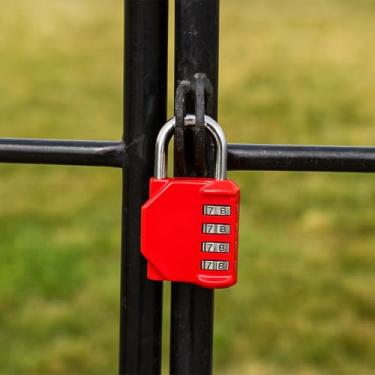 Imagem de Cadeado de combinação de 4 mostradores, trava de segurança resistente para unidades de armazenamento de armários de academia, cadeado sem chave de design clássico (vermelho)