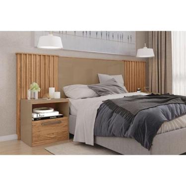Imagem de Painel Cama Box Madeirado Casal/Queen/King Lucius 2 Mesas c/ 1 Gaveta 