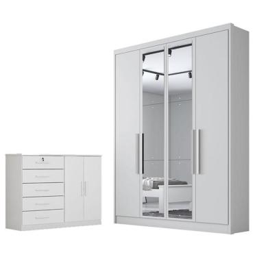 Imagem de Guarda Roupa Solteiro Sevilha Com Nicho E Espelho Com Cômoda Seul Neve - Novo Horizonte