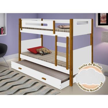 Imagem de Treliche Infantil Montessoriana Solteiro Heloisa Branca E Amêndoa + Brinde Luminária Led